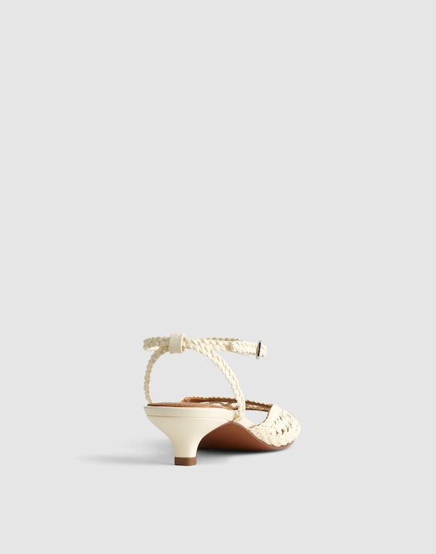 The Tyra Ankle-Strap Kitten-Heel Sandal in Woven Leather CLOUD LINING