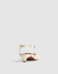 The Tyra Ankle-Strap Kitten-Heel Sandal in Woven Leather CLOUD LINING