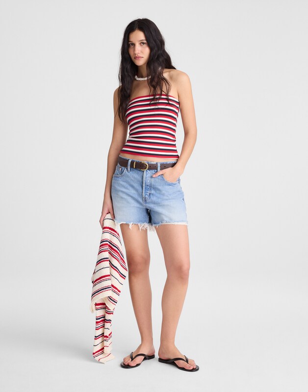 Knit Tube Top VARISTY RED TRICOLOR STRIPE