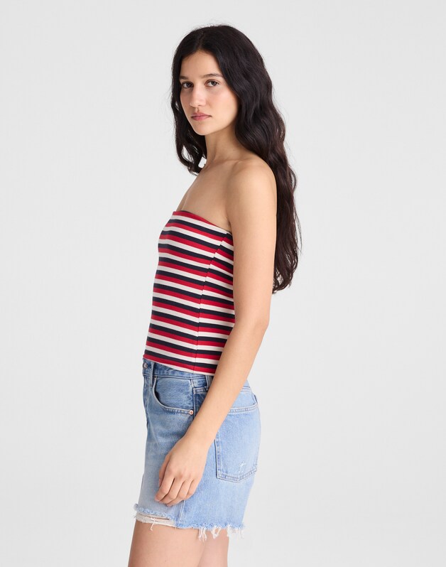 Knit Tube Top VARISTY RED TRICOLOR STRIPE