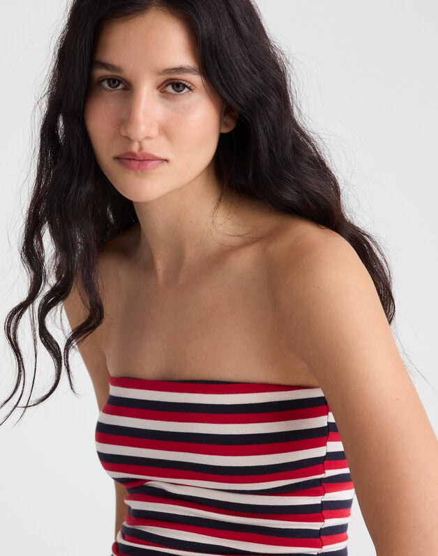 Knit Tube Top VARISTY RED TRICOLOR STRIPE