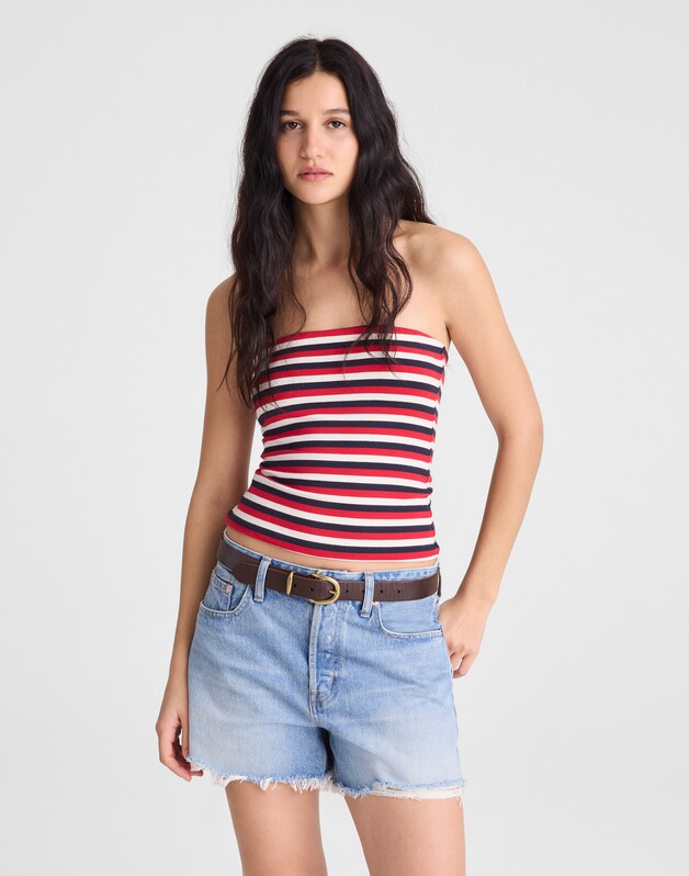 Knit Tube Top VARISTY RED TRICOLOR STRIPE
