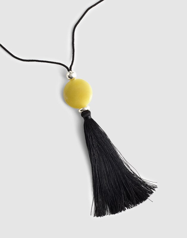 Semiprecious Tassel Long Necklace TRUE BLACK