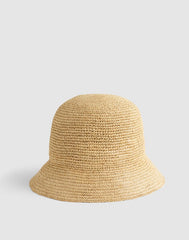 Hand-Crocheted Seamless Bucket Hat in Raffia GOLDEN KHAKI