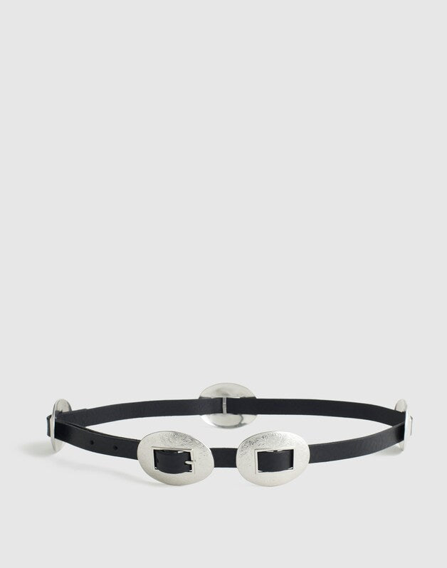 Metal-Accent Belt in Leather TRUE BLACK