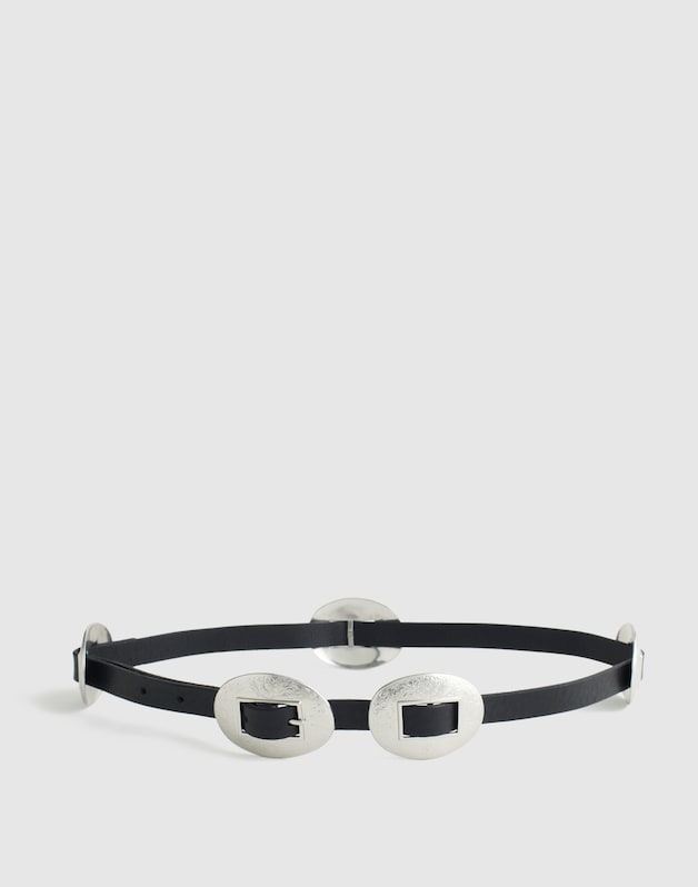 Metal-Accent Belt in Leather TRUE BLACK