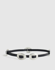 Metal-Accent Belt in Leather TRUE BLACK