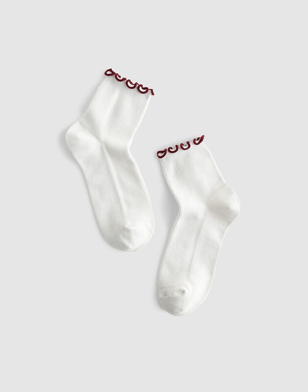 Ruffle-Trim Ankle Socks DUSTY MERLOT