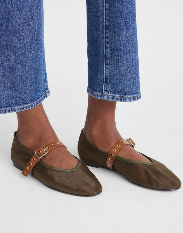 The Remy Mary Jane Flat in Mesh SAFARI KHAKI MULTI