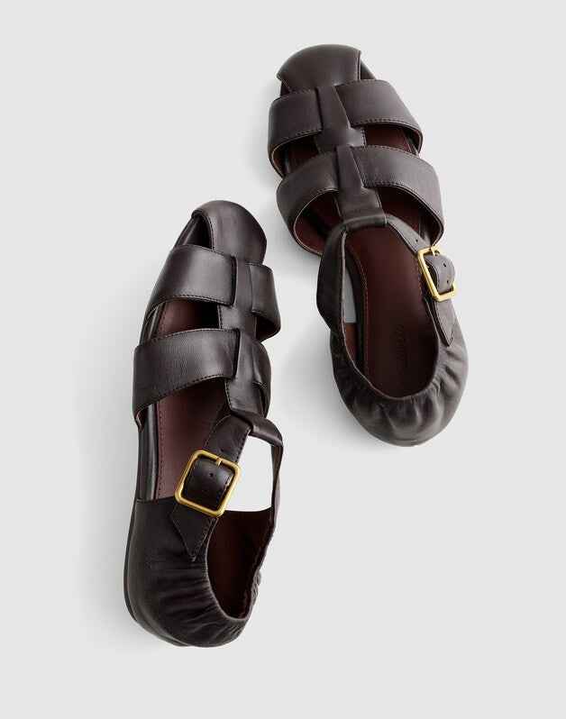 The Greta Fisherman Sandal in Leather DARK CAROB