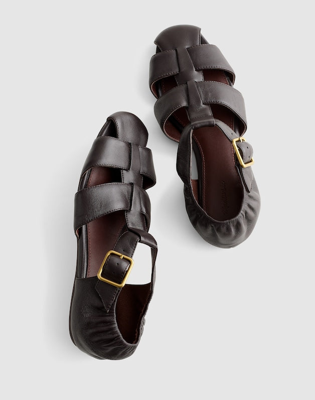 The Greta Fisherman Sandal in Leather DARK CAROB
