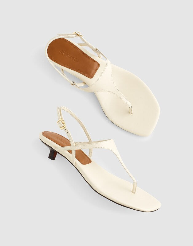 The Chiara Kitten Heel Slingback Sandal in Leather VINTAGE MUSLIN