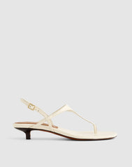 The Chiara Kitten Heel Slingback Sandal in Leather VINTAGE MUSLIN