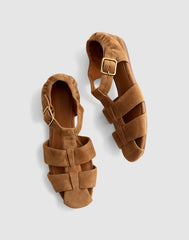 The Greta Fisherman Sandal in Suede AGED COGNAC