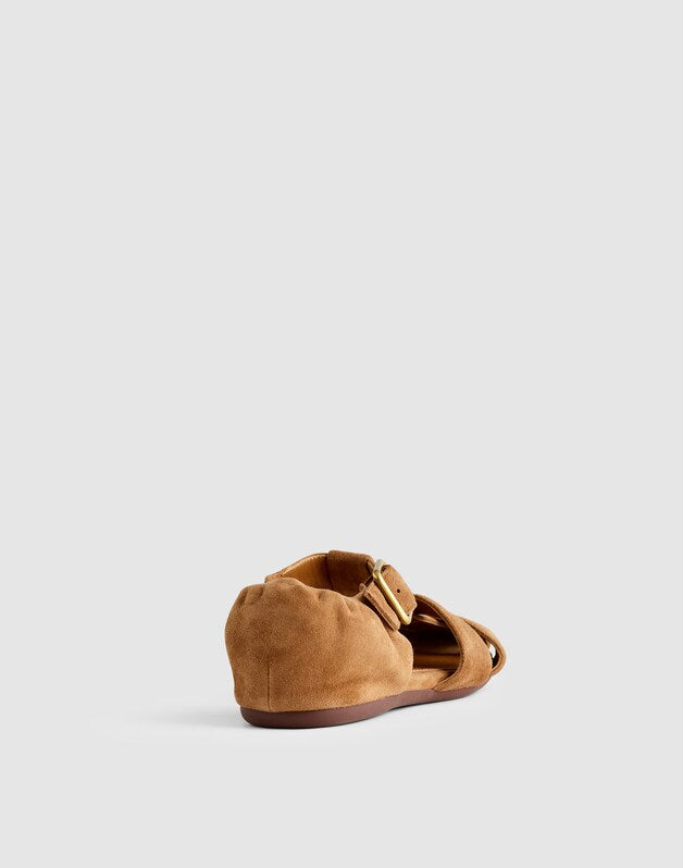 The Greta Fisherman Sandal in Suede AGED COGNAC