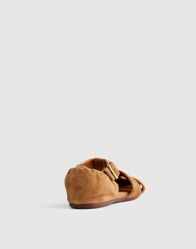 The Greta Fisherman Sandal in Suede AGED COGNAC