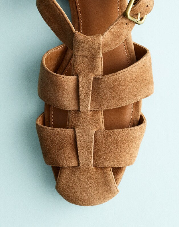 The Greta Fisherman Sandal in Suede AGED COGNAC