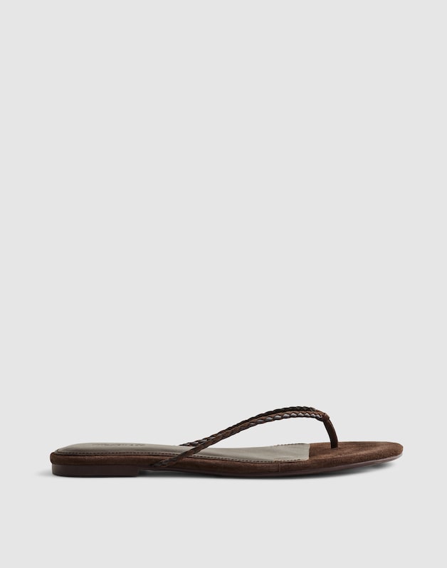 The Iggy Braided Thong Sandal in Suede &amp; Leather DARK CAROB