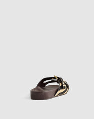 The Cambrea Double-Buckle Sandal in Zebra-Print Calf Hair ESPRESSO BEAN MULTI