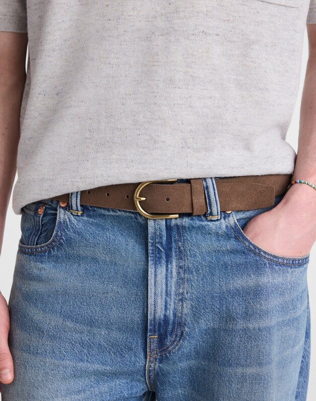 Brass-Buckle Belt in Suede EARTH TONE