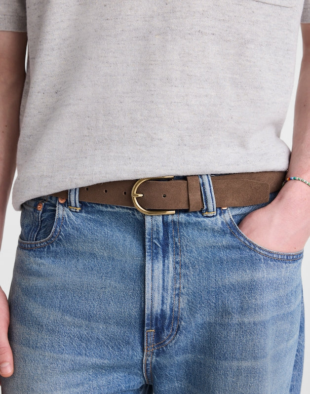 Brass-Buckle Belt in Suede EARTH TONE
