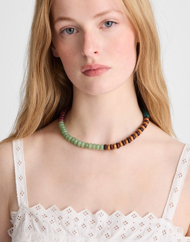 Semiprecious Wood Beaded Choker Necklace ANTIQUE GOLD