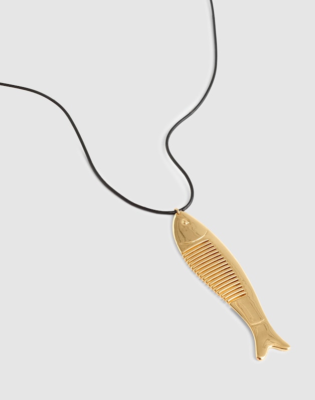 Fish Comb Charm Necklace ANTIQUE GOLD
