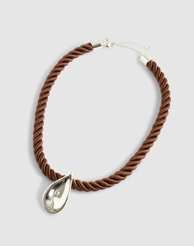 Droplet Pendant Cord Necklace WARM SILVER