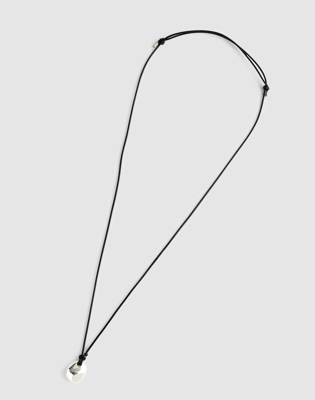 Sculptural Pendant Leather Necklace WARM SILVER