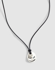 Sculptural Pendant Leather Necklace WARM SILVER