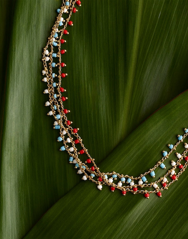 Enamel Chain Choker Necklace TURQUOISE MULTI