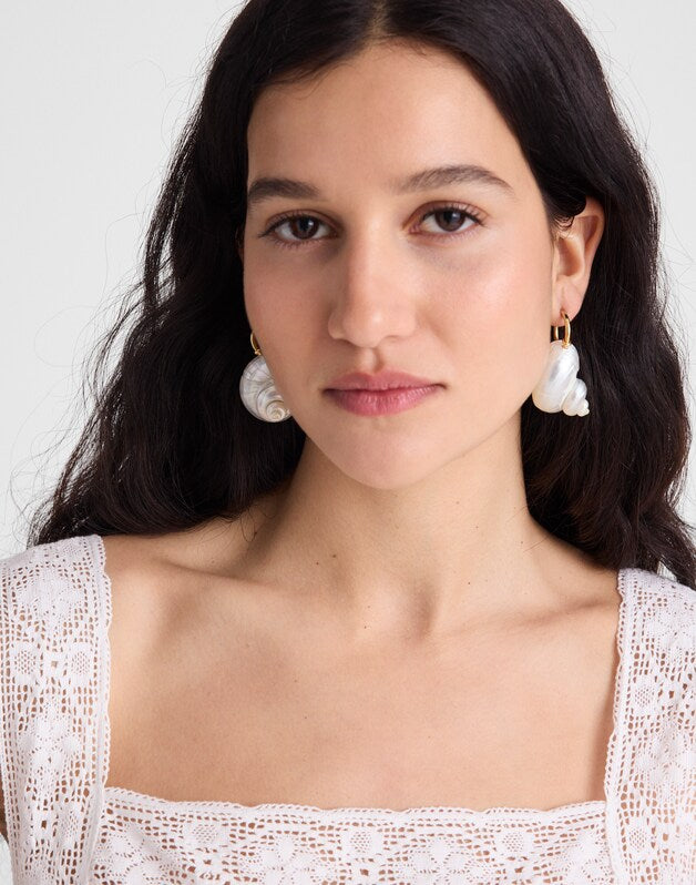 Shell Statement Hoop Earrings ANTIQUE GOLD