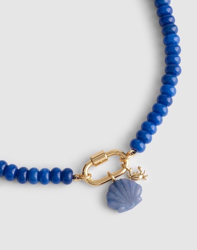 Semiprecious Beaded Carabiner Charm Necklace LAPIS