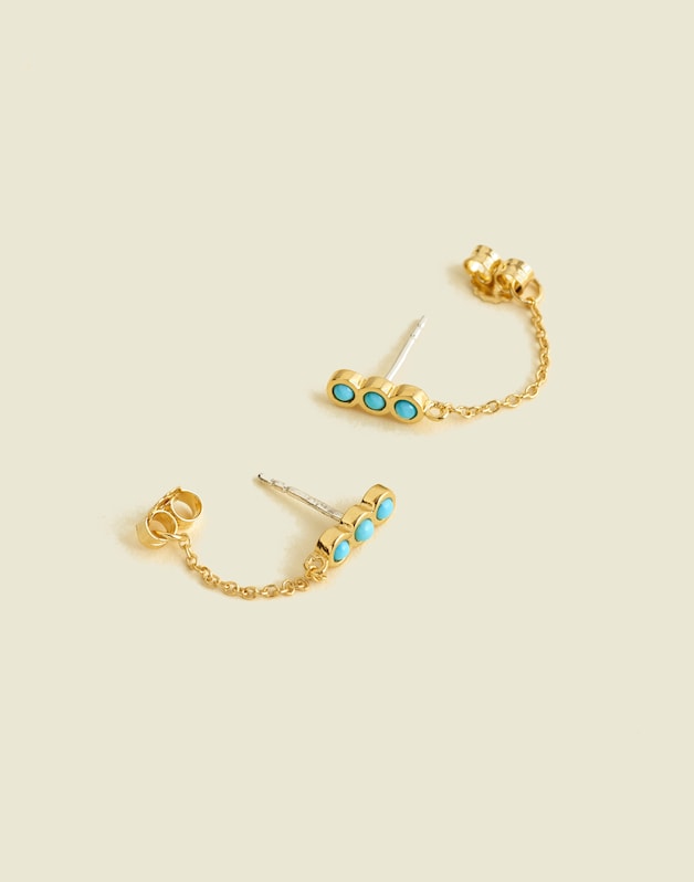 Demi-Fine Bezel Set Turquoise Chain Stud Earrings TURQUOISE MULTI