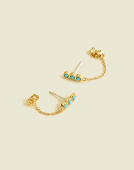 Demi-Fine Bezel Set Turquoise Chain Stud Earrings TURQUOISE MULTI