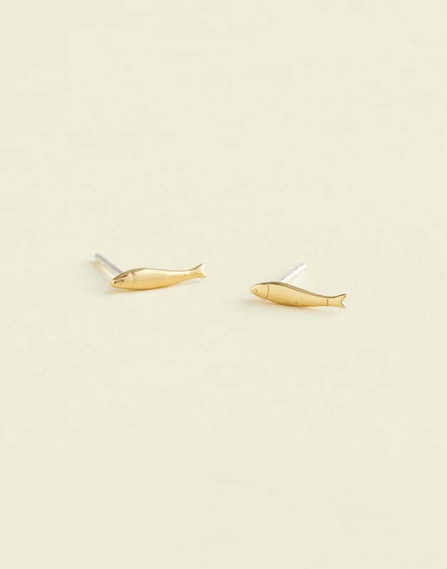 Demi-Fine Fish Stud Earrings 14K GOLD