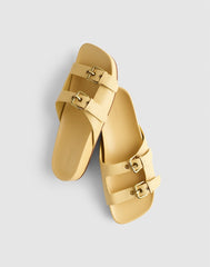The Cambrea Double-Buckle Sandal in Leather YELLOW CLAY