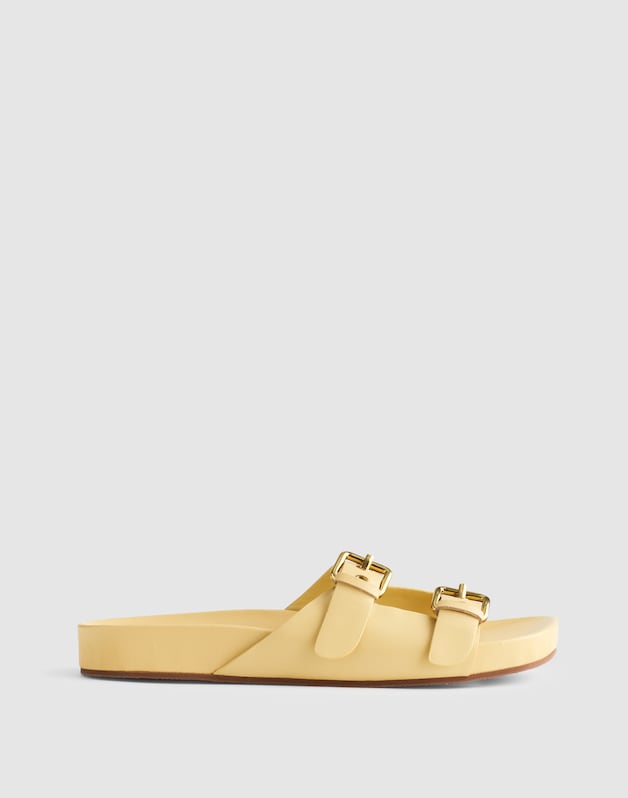 The Cambrea Double-Buckle Sandal in Leather YELLOW CLAY