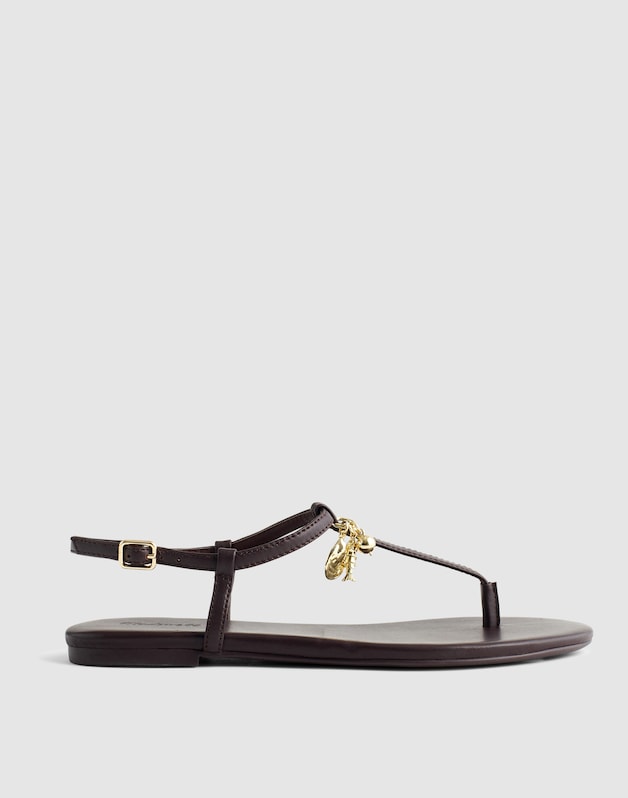 Madewell x Shopbop Iggy Charm T-Strap Sandal in Leather COFFEE BEAN