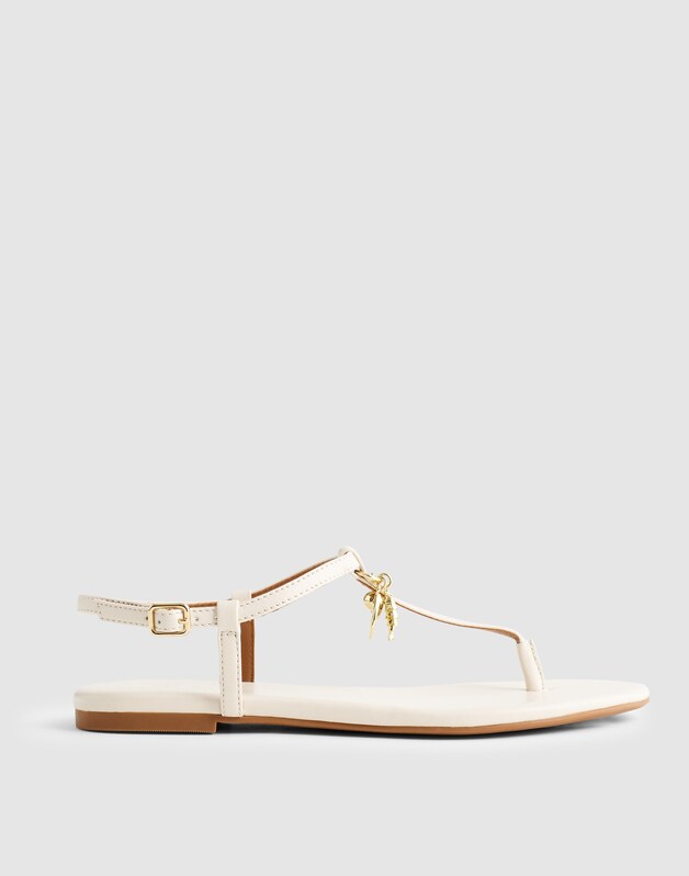 Madewell x Shopbop Iggy Charm T-Strap Sandal in Leather VINTAGE IVORY