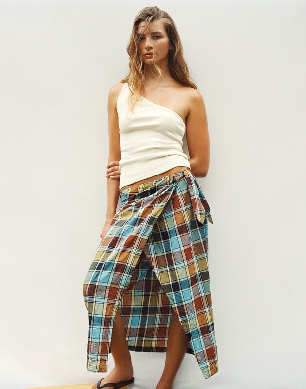 Midi Wrap Skirt in Poplin MULTI PLAID