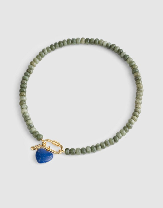 Semiprecious Beaded Carabiner Charm Necklace FADED IVY