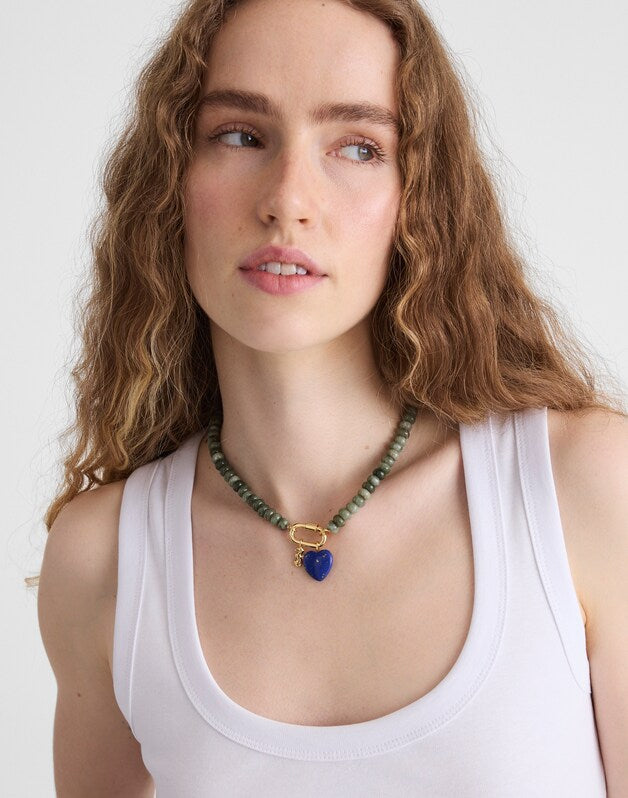 Semiprecious Beaded Carabiner Charm Necklace FADED IVY