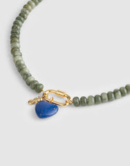 Semiprecious Beaded Carabiner Charm Necklace FADED IVY