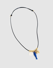 Semiprecious Charm Leather Choker Necklace ANTIQUE GOLD
