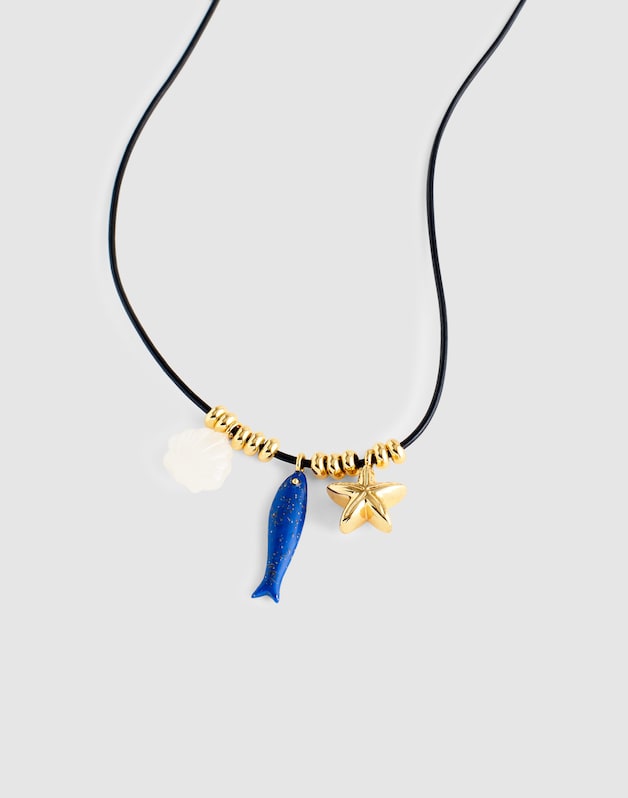 Semiprecious Charm Leather Choker Necklace ANTIQUE GOLD