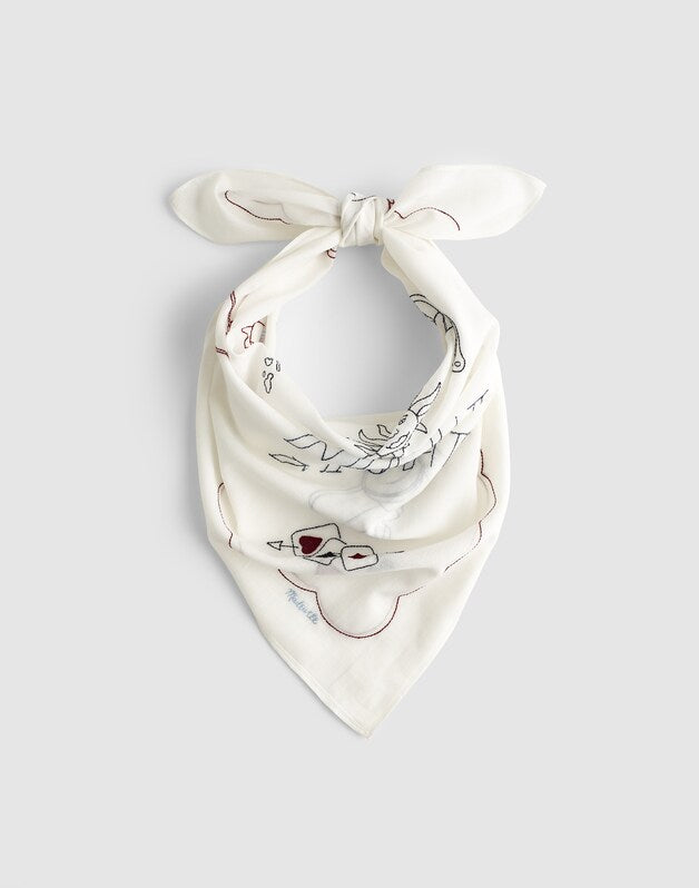 Embroidered Bandana in Cotton EMBROIDERED DIARY WHITE