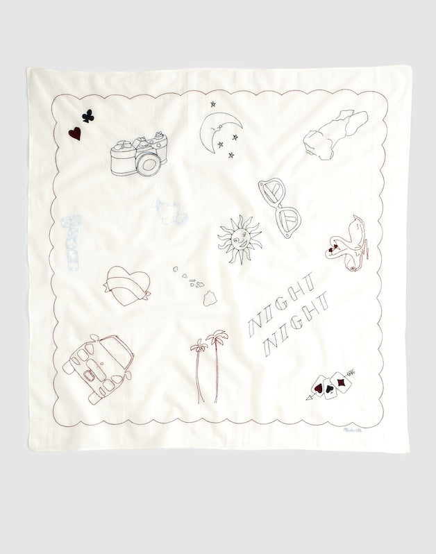 Embroidered Bandana in Cotton EMBROIDERED DIARY WHITE