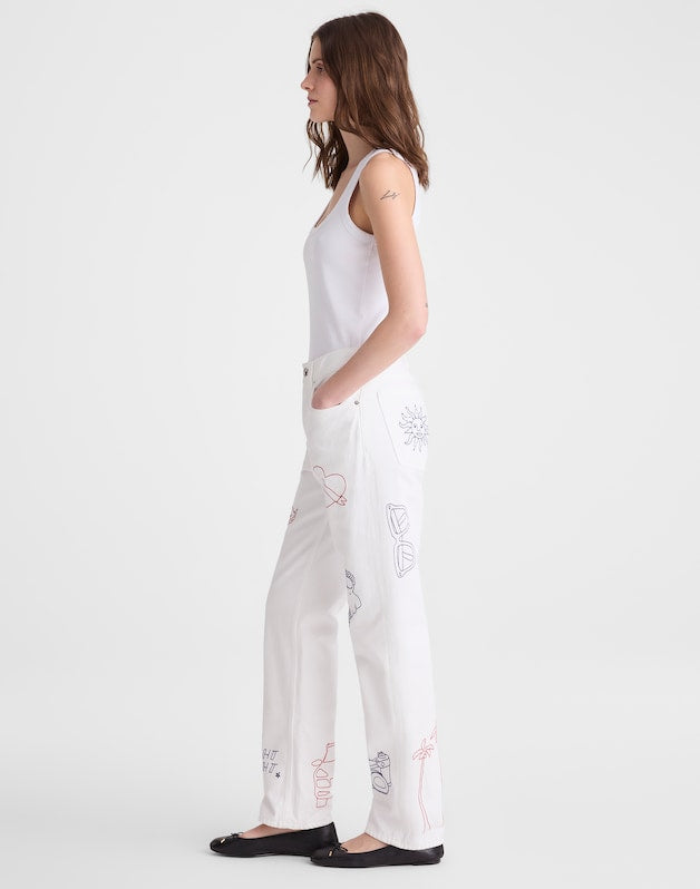 Embroidered Slim Boyfriend Jean TILE WHITE