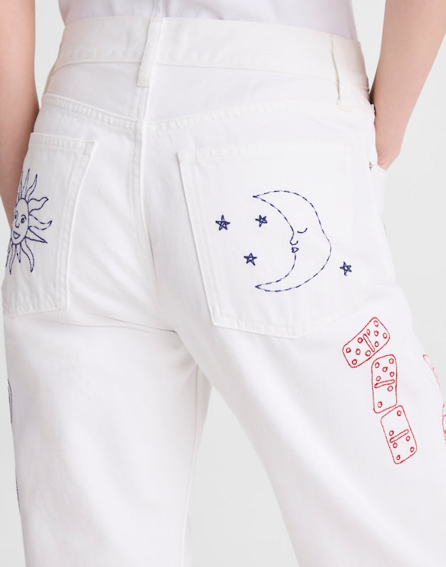 Embroidered Slim Boyfriend Jean TILE WHITE